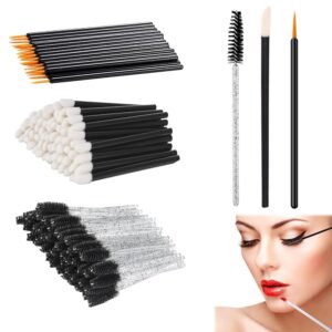 120 Pcs Makeup Brush Set, 20 Eyeliner Pencil with 50 Lipstick Brush & 50 Eyebrow Brush, Eye Liner Pencil Makeup Pen Eyebrow Brush for Women, Travel-Friendly Makeup Beauty Tool Kit