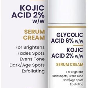6% Glycolic Acid & 2% Kojic Acid Serum Cream Helps Visibly Reduce Pigmentation, Acne Scars, Dark Spots, Age Spots, Blemishes, & Uneven Skin Tone. Promotes a Brighter,...