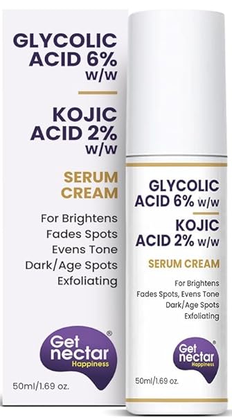 6% Glycolic Acid & 2% Kojic Acid Serum Cream Helps Visibly Reduce Pigmentation, Acne Scars, Dark Spots, Age Spots, Blemishes, & Uneven Skin Tone. Promotes a Brighter,...