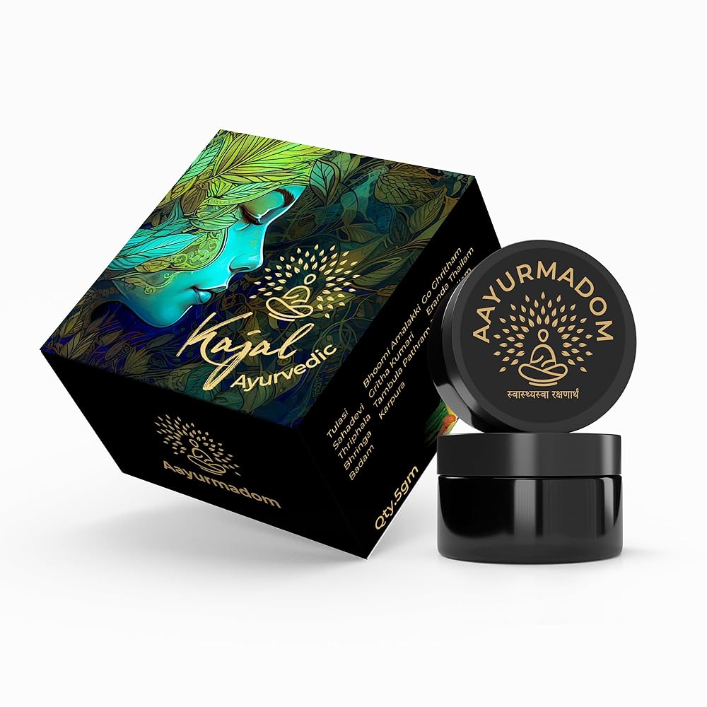 Aayurmadom Herbal Lead Free Kajal Semi-Matte Cream For All Age Groups (Including Babies) - Irritation-Free, Bee Wax With Pure Cow Ghee, Waterproof, Preservative-Free,Multi