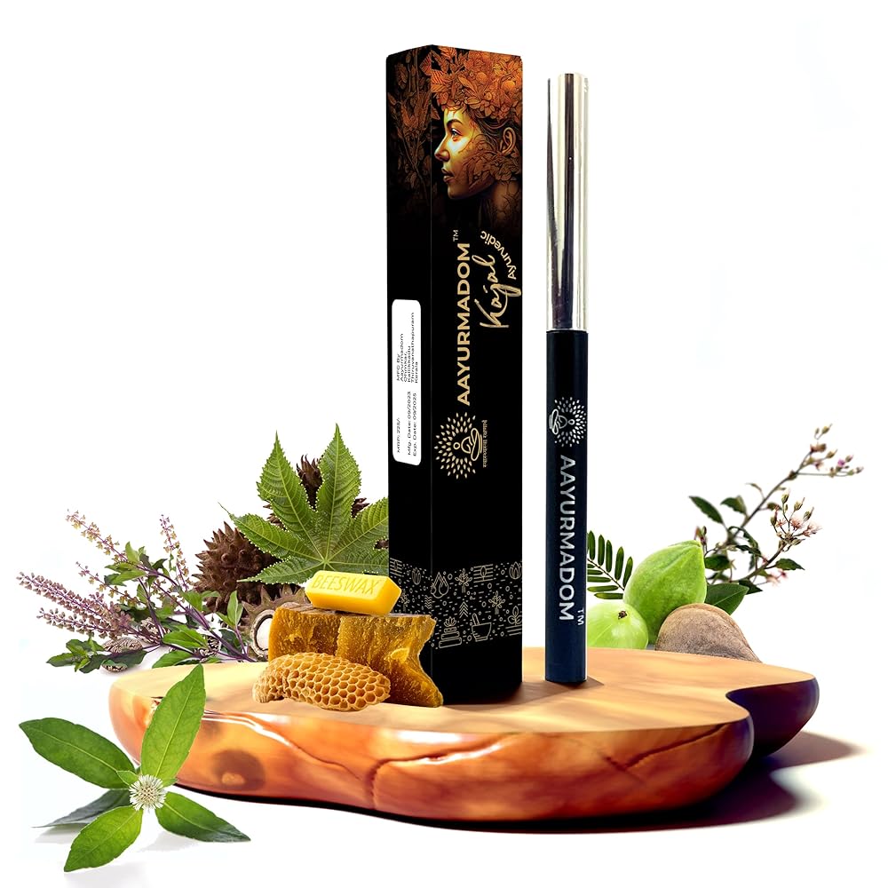 AAYURMADOM Semi-Matte Kajal Stick For All Age Groups Including Babies -100% Herbal Lead Free - Irritation-Free, Bee Wax With Pure Cow Ghee, Waterproof, Preservative-Free, No...
