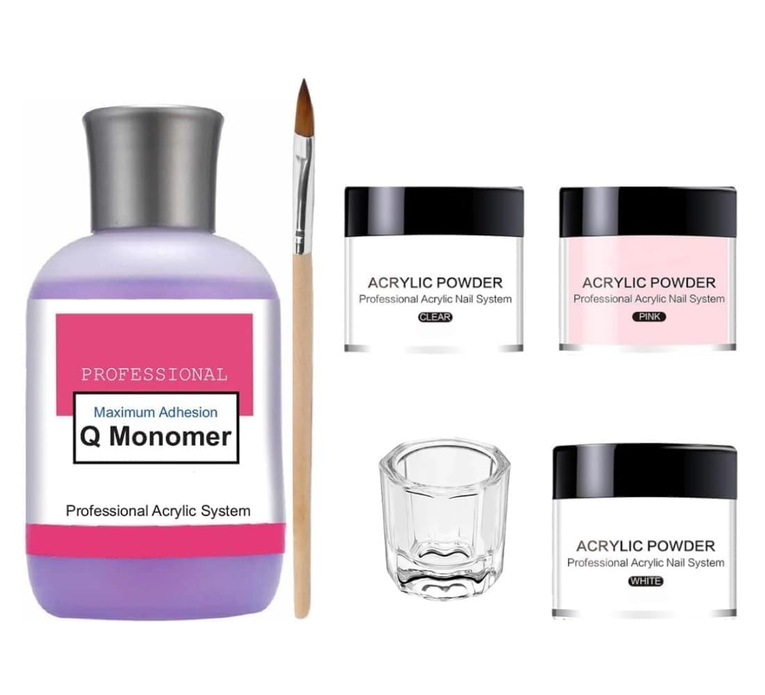 Acrylic Nail Extension Kit, Acrylic Powder x3, Monomer, Dappen Glass & Carving Pen (Nail Art Kit) (6 Items in the set)
