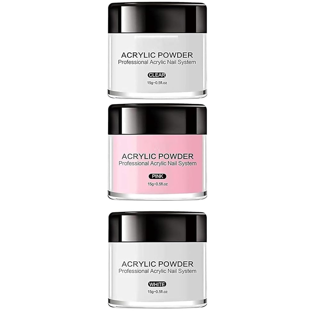 Acrylic Powder Set - White, Clear, Pink Acrylic Nail Powder Professional 30g Polymer Colored Powder Kit