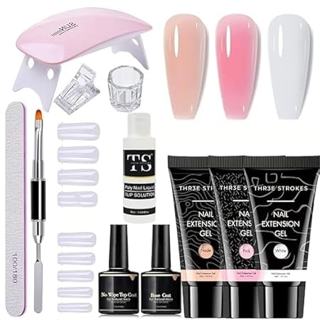 ADOERE Nail Poly Gel Extension Kit for Builder Gel UV Nail Art Kit Nail Extension Set (Assorted) (12 Items in the set)