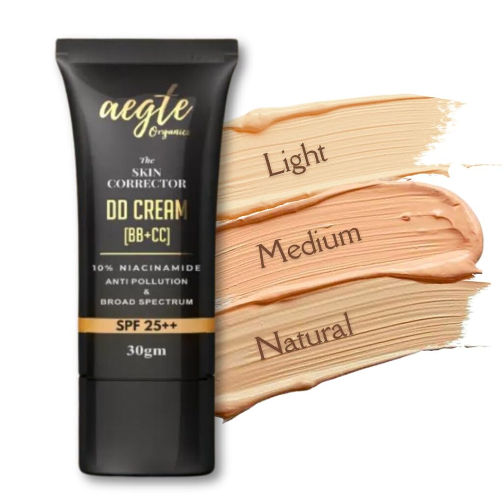 Aegte Organics Skin Corrector DD Cream (BB+CC) Broad Spectrum SPF 25++ Long Lasting Coverage Lightweight & Hydrating (Natural)
