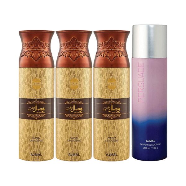 AJMAL 3 Wisal Dhahab And Persuade Deodorants - (4Pcs) - Ajmal