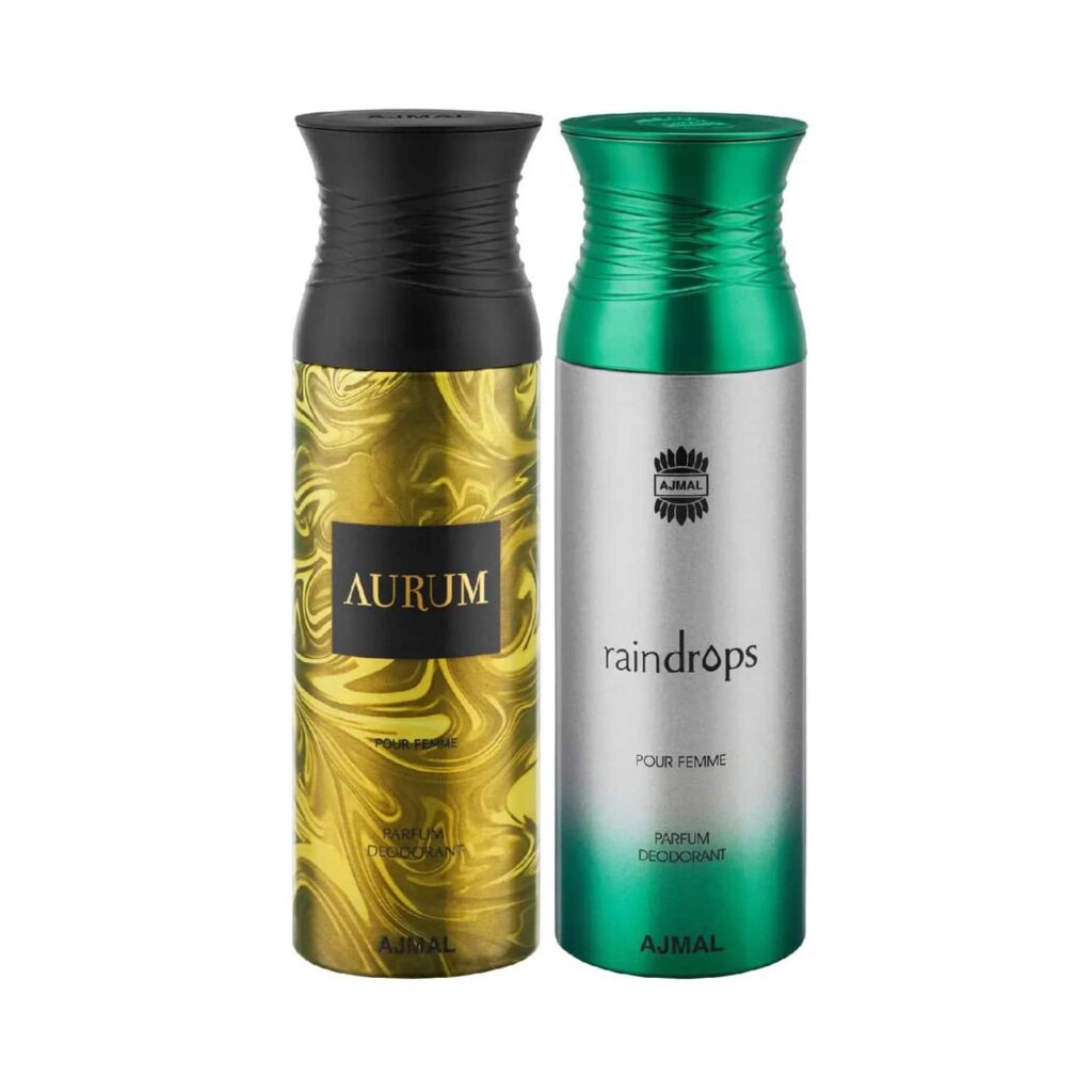 AJMAL Aurum & Raindrops Deodorant Body Spray - Pack of 2 (200ml Each) - Ajmal