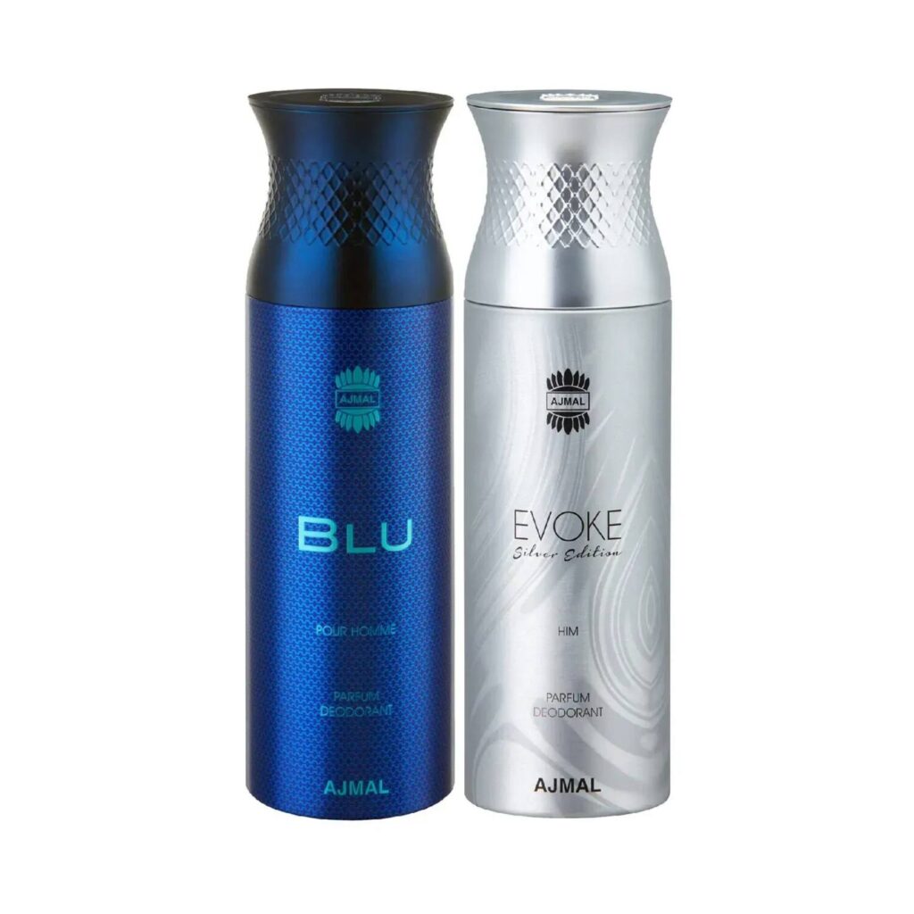 AJMAL Blu & Evoke Silver Edition Him Deodorant Body Spray - Pack of 2 (200ml Each) - Ajmal