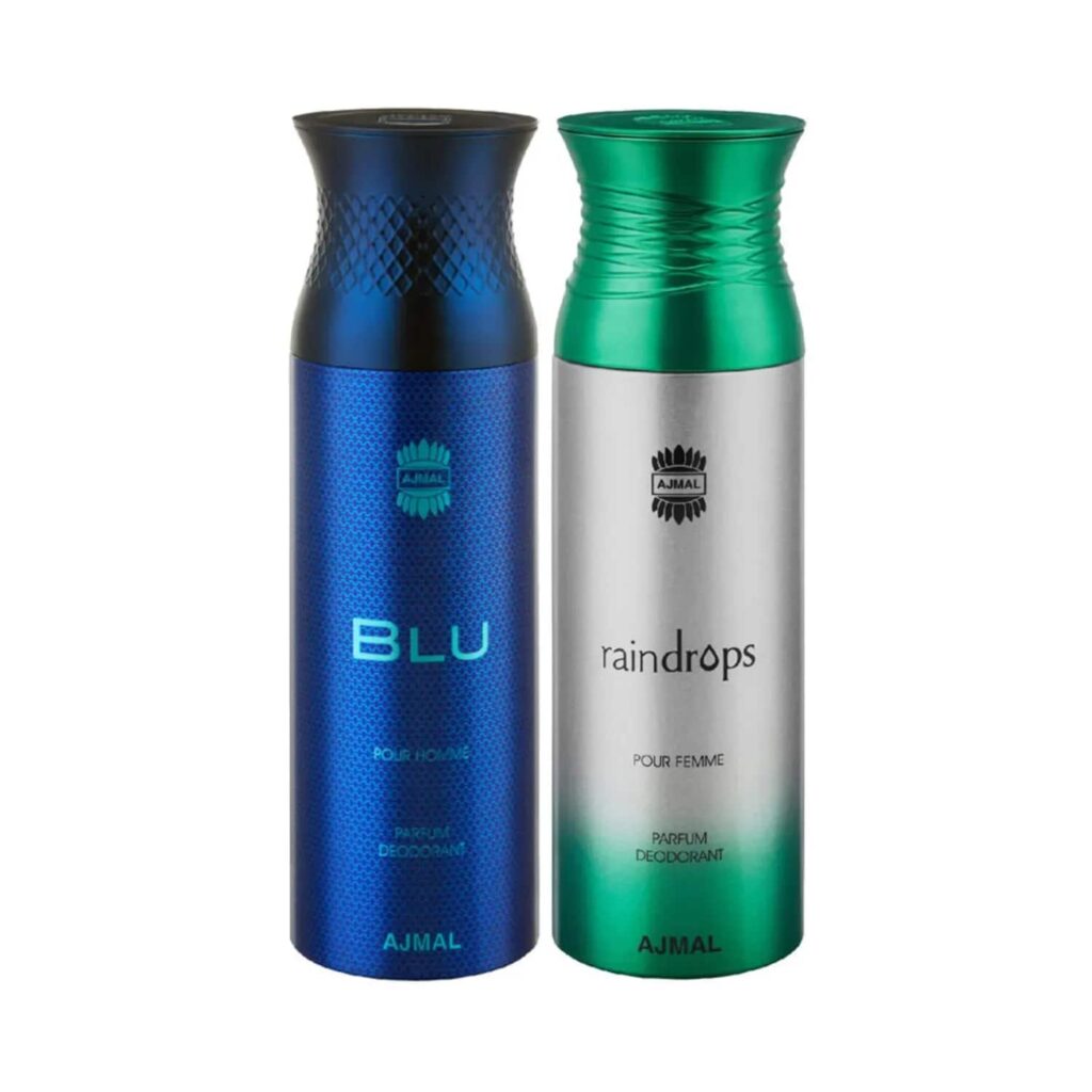 AJMAL Blu & Raindrops Deodorant Body Spray - Pack of 2 (200ml Each) - Ajmal