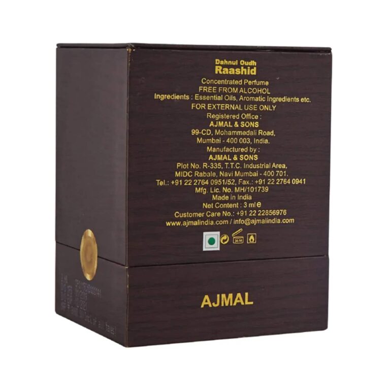 AJMAL Dahnul Oudh Raashid Concentrated Perfume Free From Alcohol (3ml) - Ajmal