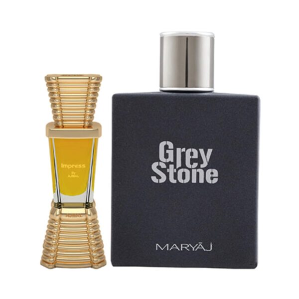 AJMAL Impress Concentrated Perfume Oil Citrus Attar And Maryaj Grey Stone Eau De Parfum Aromatic Woody Perfume - (2Pcs) - Ajmal