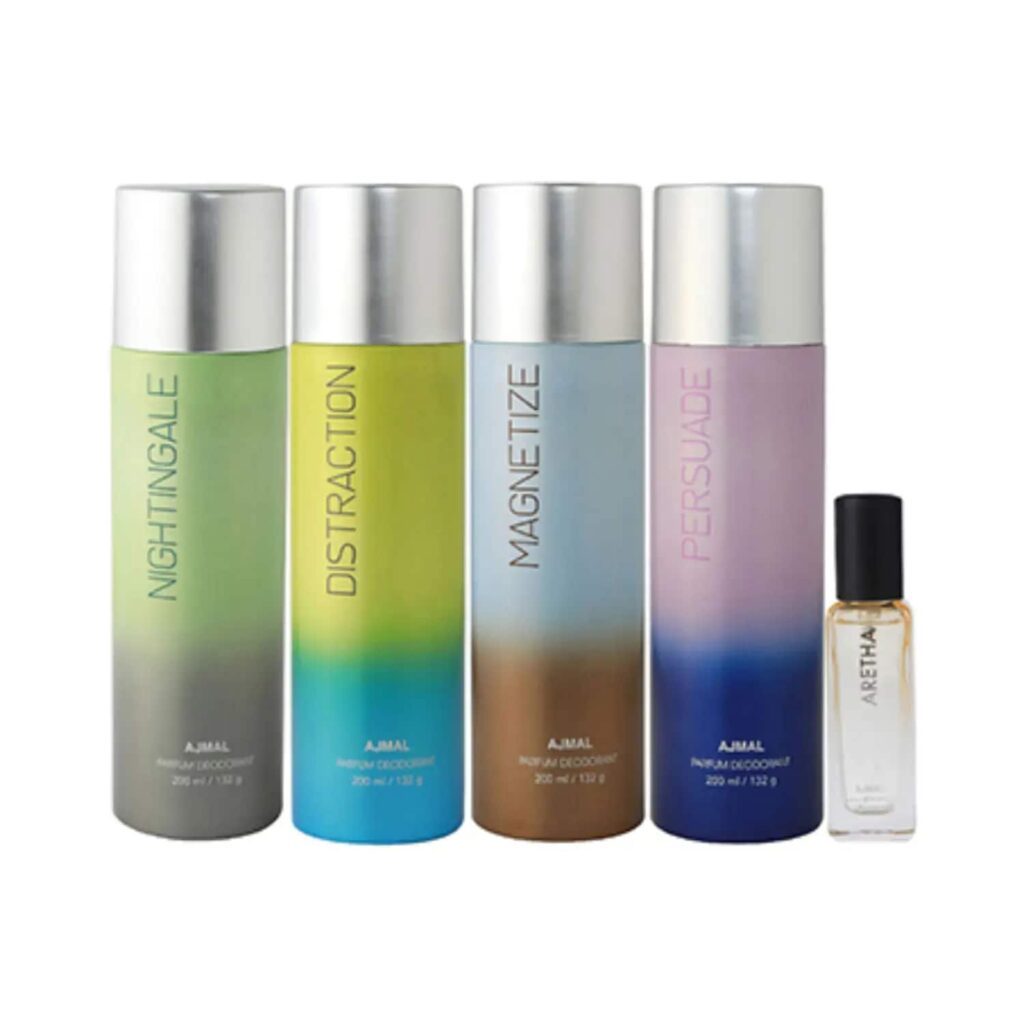 AJMAL Nightingale & Distraction & Magnetize & Persuade Deo & Aretha Eau De Parfum (5Pc) - Ajmal