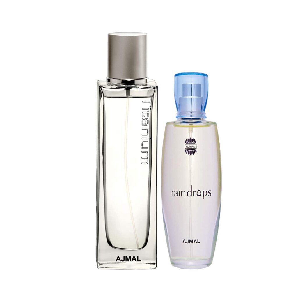 AJMAL Raindrops Eau De Parfum Floral Chypre Perfume And Titanium Eau De Parfum Citrus Spicy Perfume - (2Pcs) - Ajmal