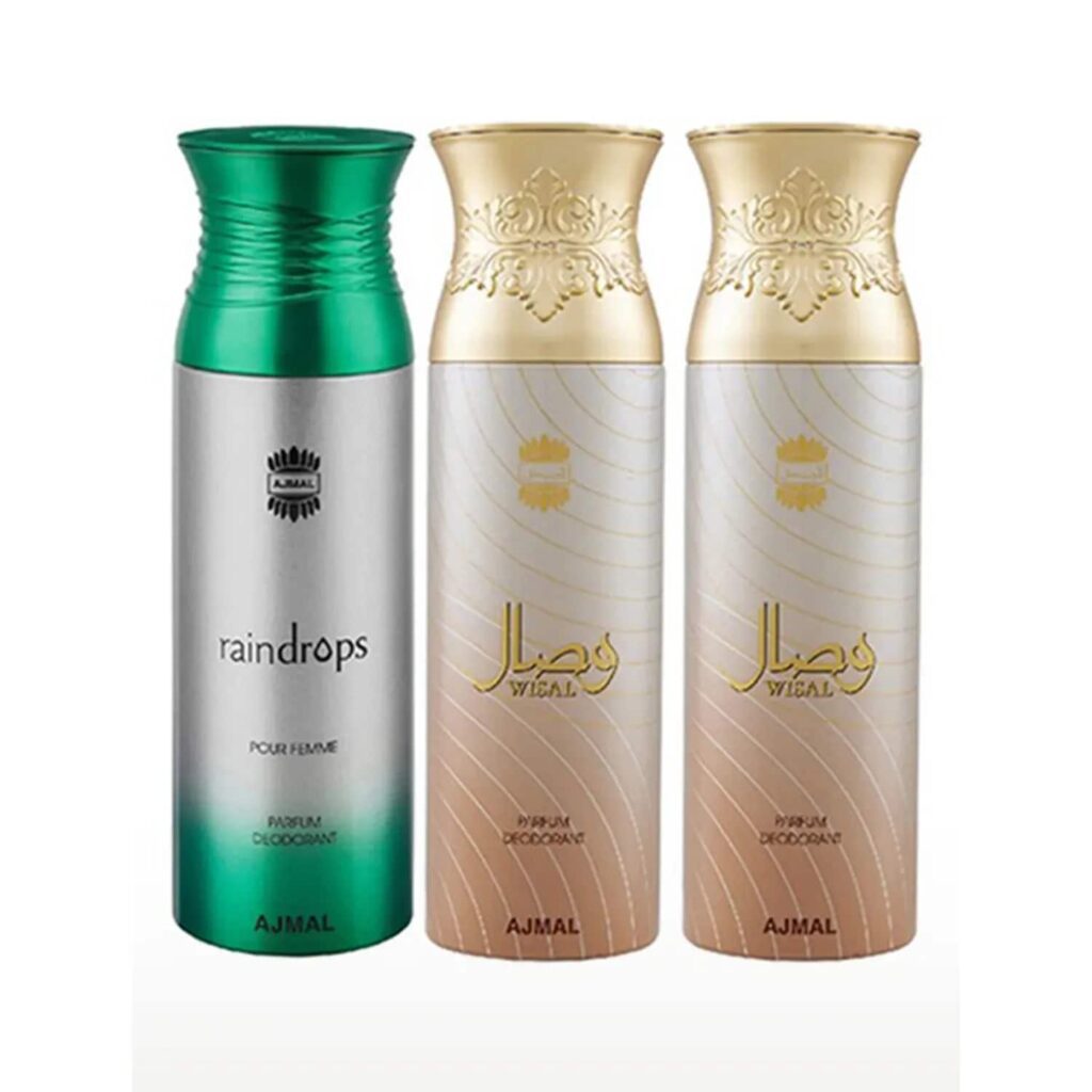 AJMAL Raindrops & Wisal Deo & Wisal Deodorant Spray for Women - Pack of 3 (200ml Each) - Ajmal