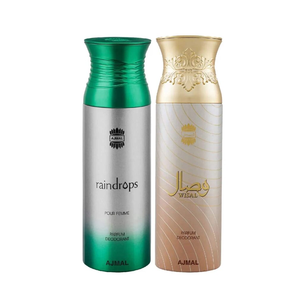 AJMAL Raindrops & Wisal Deodorant Spray for Women - Pack of 2 (200ml Each) - Ajmal