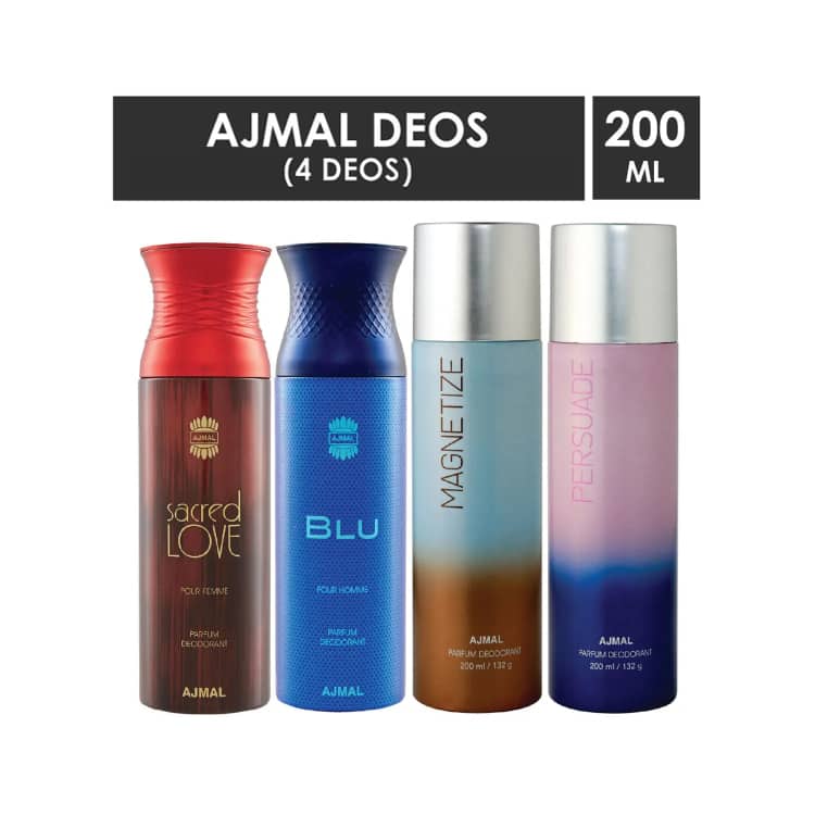 AJMAL Sacred Love, Blu Homme, Magnetize And Persuade Deodorants - (4Pcs) - Ajmal