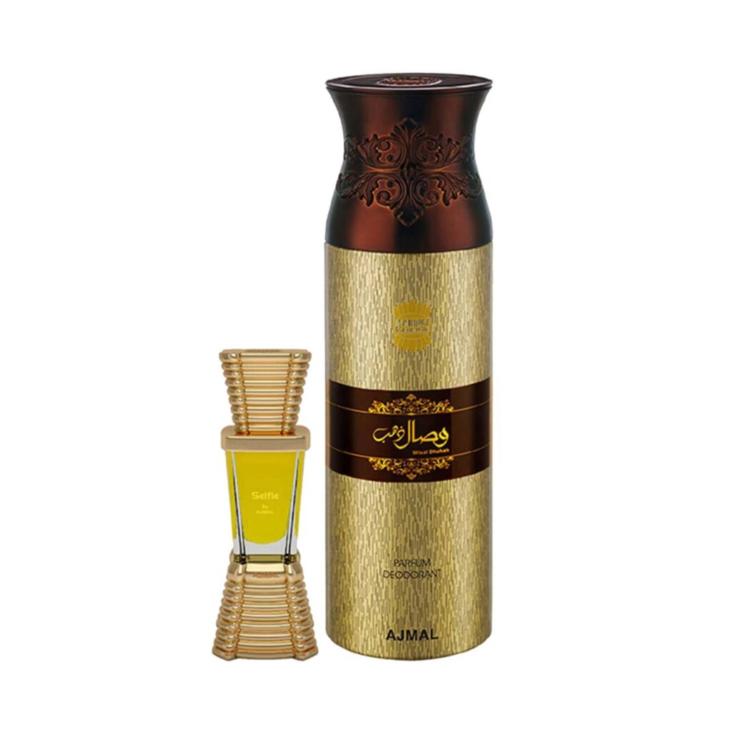 AJMAL Selfie Woody Aromatic And Wisal Dhahab Deodorant Fruity Floral Fragrance - (2Pcs) - Ajmal