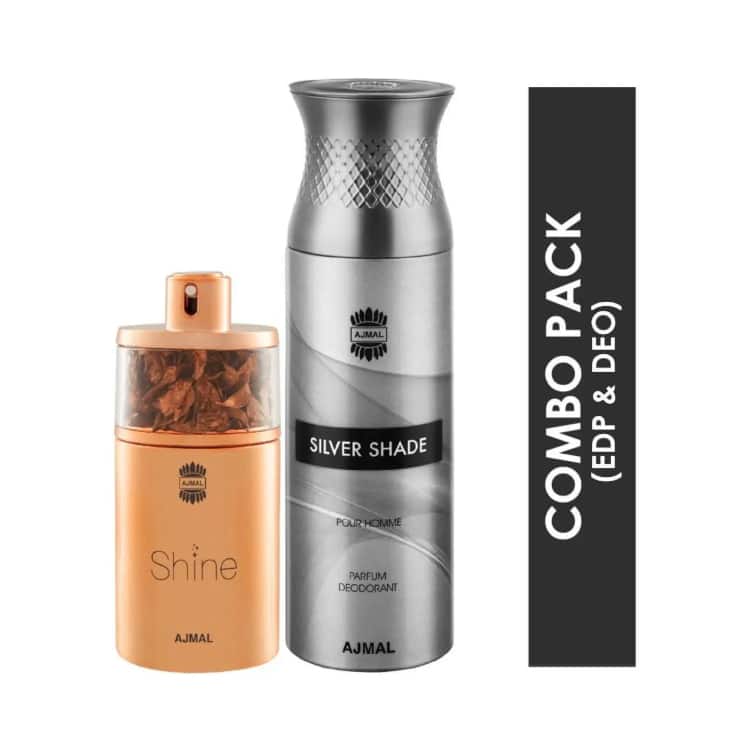 AJMAL Shine Eau De Parfum Floral Powdery Perfume And Silver Shade Homme Deodorant Citrus Woody Fragrance - (2Pcs) - Ajmal