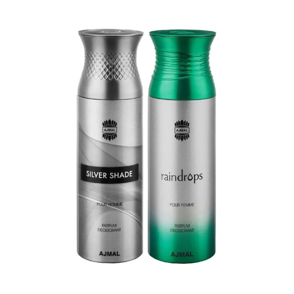 AJMAL Silver Shade & Raindrops Deodorant Body Spray - Pack of 2 (200ml Each) - Ajmal