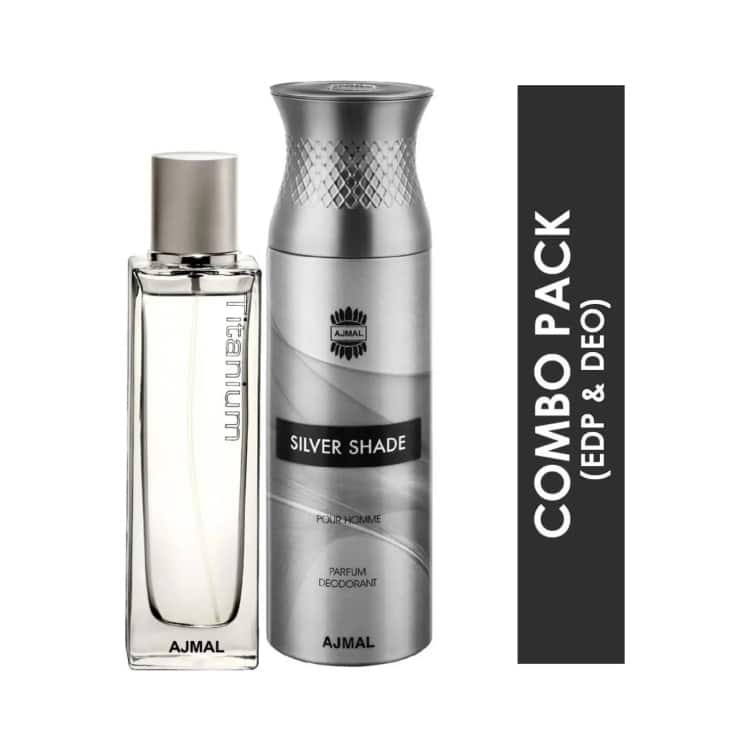 AJMAL Titanium Eau De Parfum Citrus Spicy Perfume And Silver Shade Homme Deodorant Citrus Woody Fragrance - (2Pcs) - Ajmal