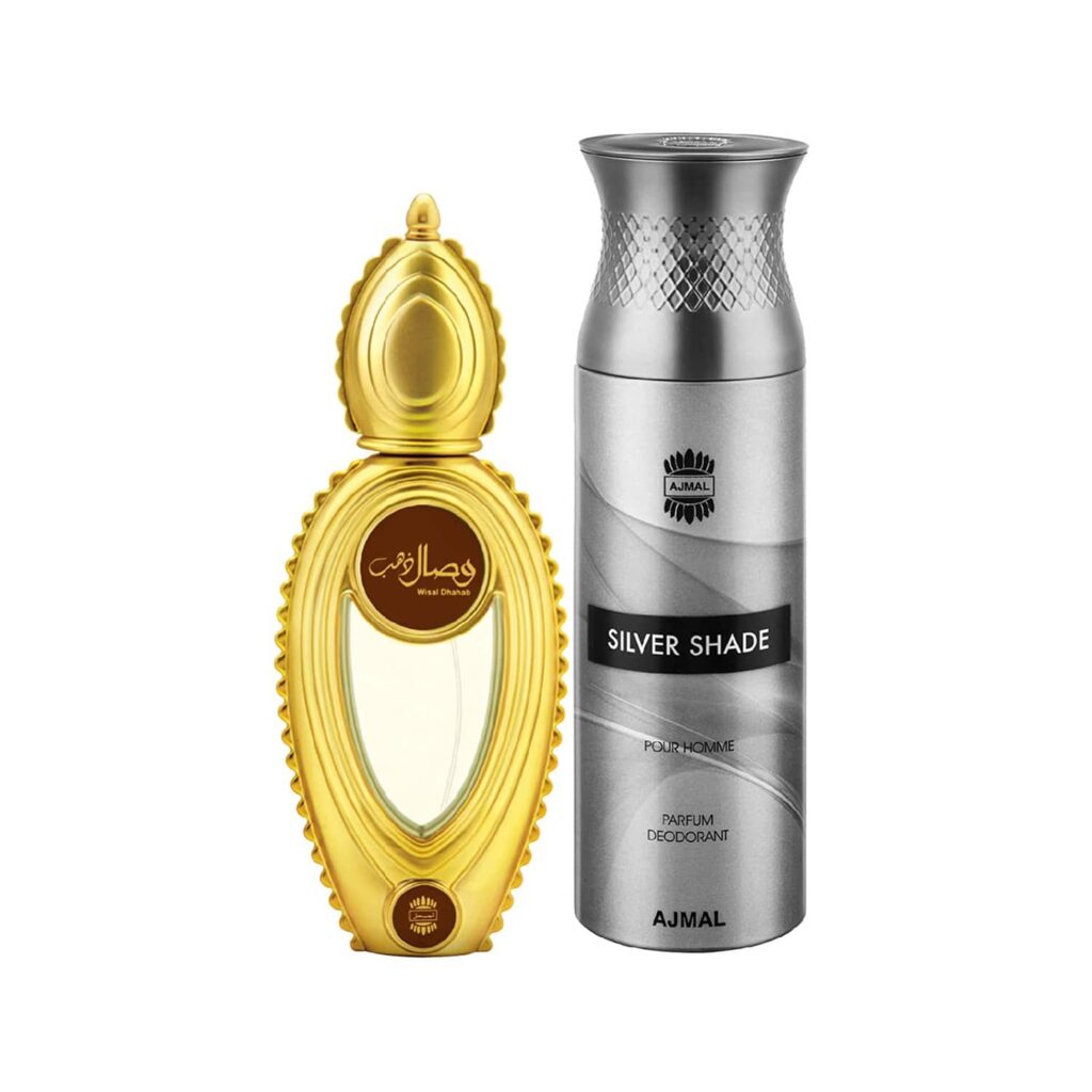 AJMAL Wisal Dhahab Eau De Parfum Fruity Floral Perfume And Silver Shade Homme Deodorant Citrus Woody Fragrance - (2Pcs) - Ajmal