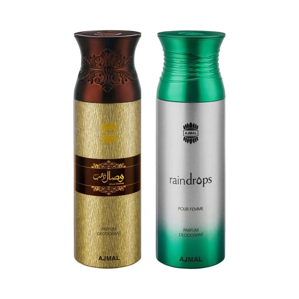 AJMAL Wisal Dhahab & Raindrops Deodorant Body Spray - Pack of 2 (200ml Each) - Ajmal