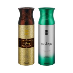 AJMAL Wisal Dhahab & Raindrops Deodorant Body Spray - Pack of 2 (200ml Each) - Ajmal