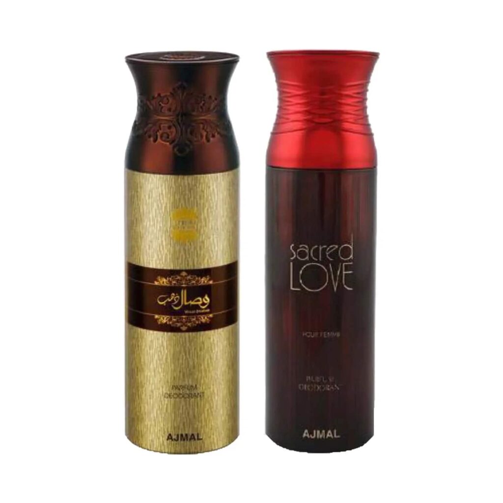AJMAL Wisal Dhahab & Sacred Love Deodorant Body Spray - Pack of 2 (200ml Each) - Ajmal