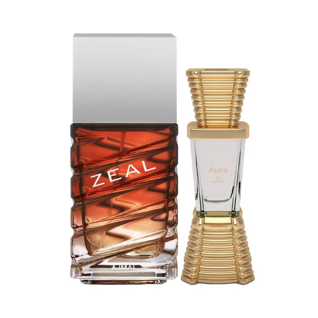 AJMAL Zeal Eau De Parfum Aquatic Woody Perfume And Aura Concentrated Perfume Oil Floral Fruity - (2Pcs) - Ajmal
