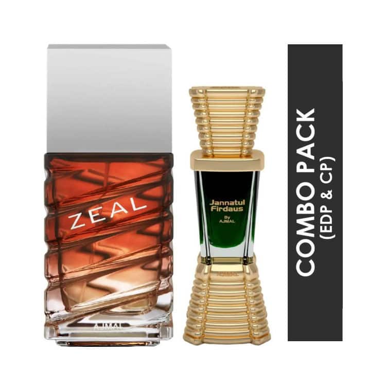 AJMAL Zeal Eau De Parfum Aquatic Woody Perfume And Jannatul Firdaus Concentrated Perfume Oil Oriental - (2Pcs) - Ajmal