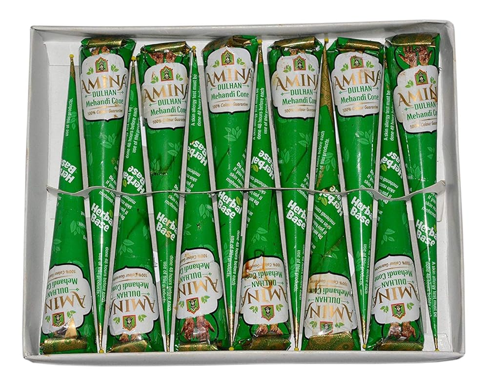 Amina Henna Instant Tatto Outline Mehendi/No Chemicals Dyes - Color Paste Cone (Green,24 Piece)
