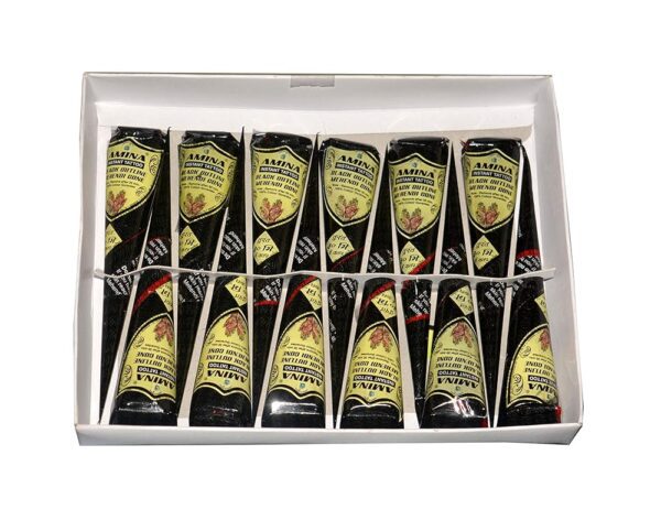 Amina Instant Mehendi Cone | Tattoo Mehndi | Color Paste | Outline Mehandi | Dulhan Mehendi Cone | Natural Henna Cone | Tattoo Mehandi Cones (Pack of 12 Cone Black)