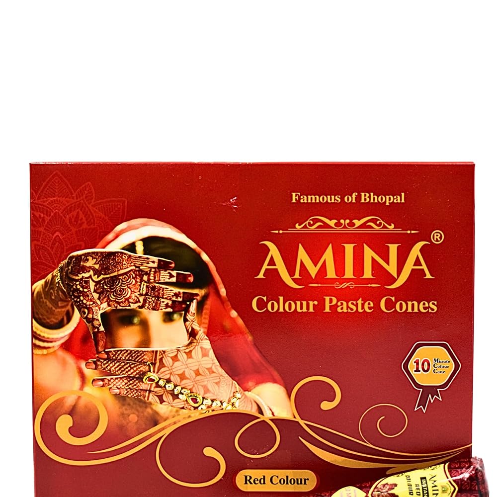 Amina Instant Mehendi Cone | Tattoo Mehndi | Color Paste | Outline Mehandi | Dulhan Mehendi Cone | Natural Henna Cone | Tattoo Mehandi Cones (Red, Pack of 6)