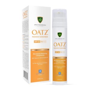 APPLE THERAPEUTICS Oatz Radiance Face Sunscreen SPF 50 PA++++ 50g|Gel Based for Acne Oily&Sensitive Skin|Hyaluronic Acid for Face Radiance|UVA/UVB Blue Light Protection...