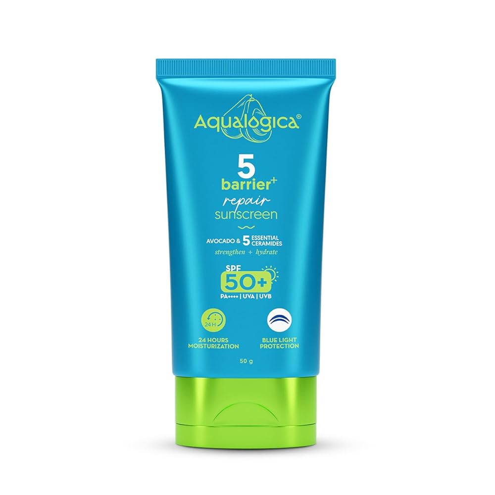 Aqualogica 5 Barrier+ Repair Sunscreen with Avocado & 5 Essential Ceramides | SPF 50 PA++++ | UVA/B & Blue Light Broad Spectrum Protection | Strengthens Skin Barrier | 24 Hr...