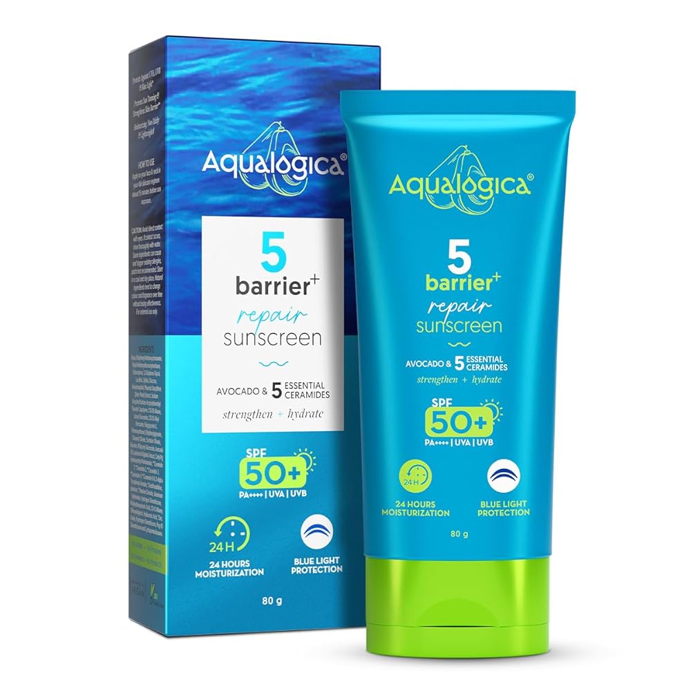 Aqualogica 5 Barrier+ Repair Sunscreen with Avocado & 5 Essential Ceramides | SPF 50 PA++++ | UVA/B & Blue Light Broad Spectrum Protection | Strengthens Skin Barrier | 24 Hr...