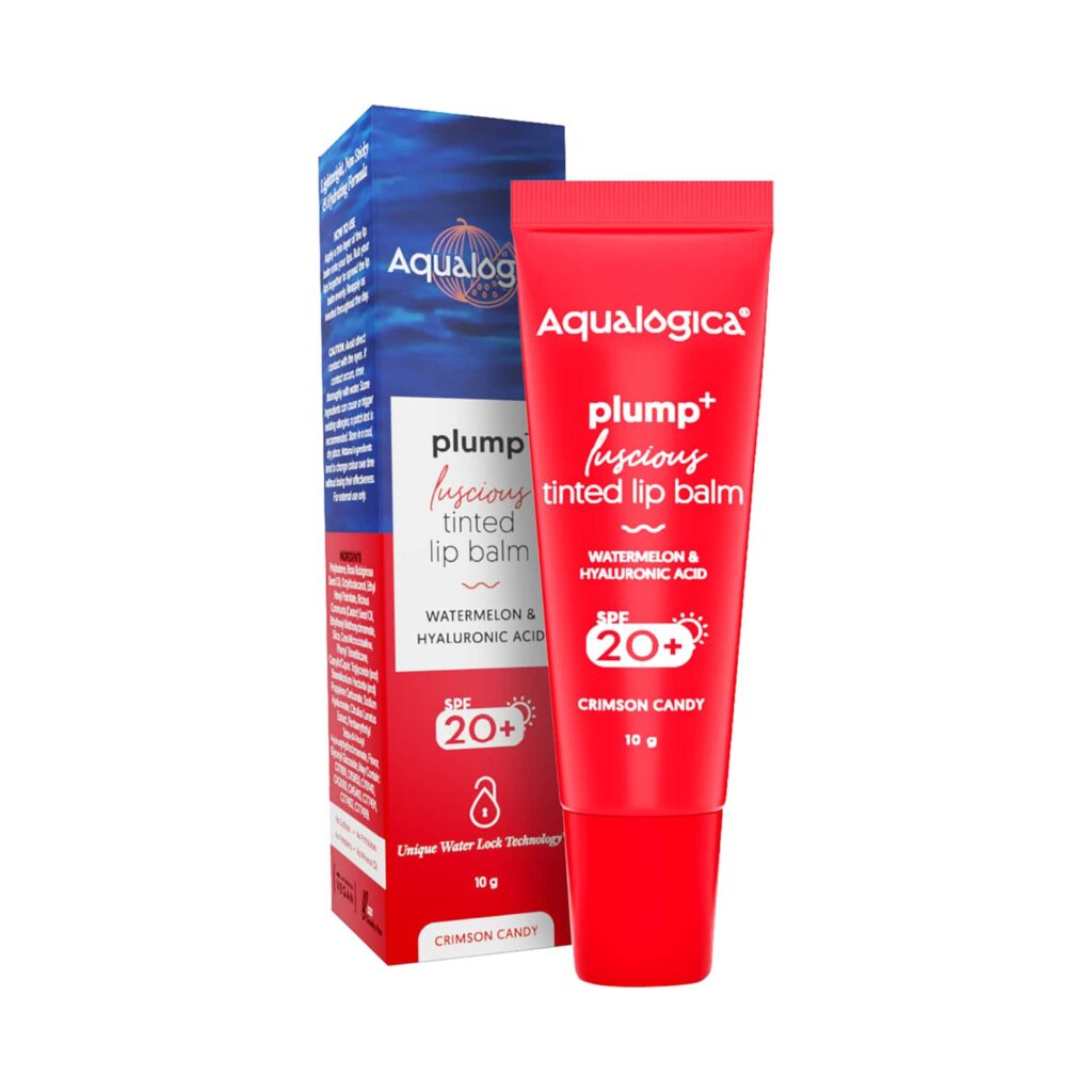 Aqualogica Crimson Candy Plump+ Luscious Tinted Lip Balm SPF 20+ With Watermelon And Hyaluronic Acid (10g) - Aqualogica
