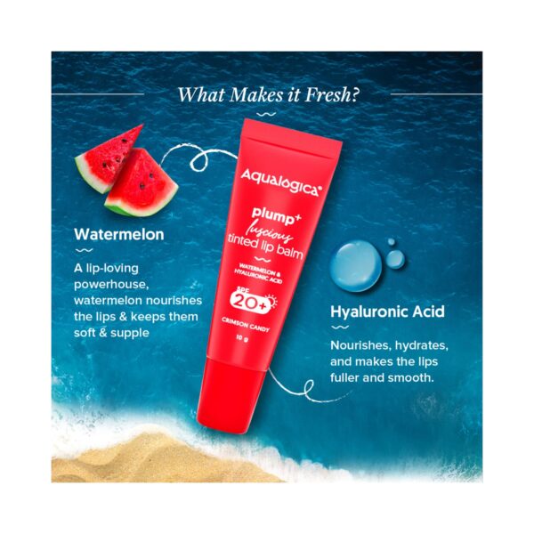 Aqualogica Crimson Candy Plump+ Luscious Tinted Lip Balm SPF 20+ With Watermelon And Hyaluronic Acid (10g) - Aqualogica