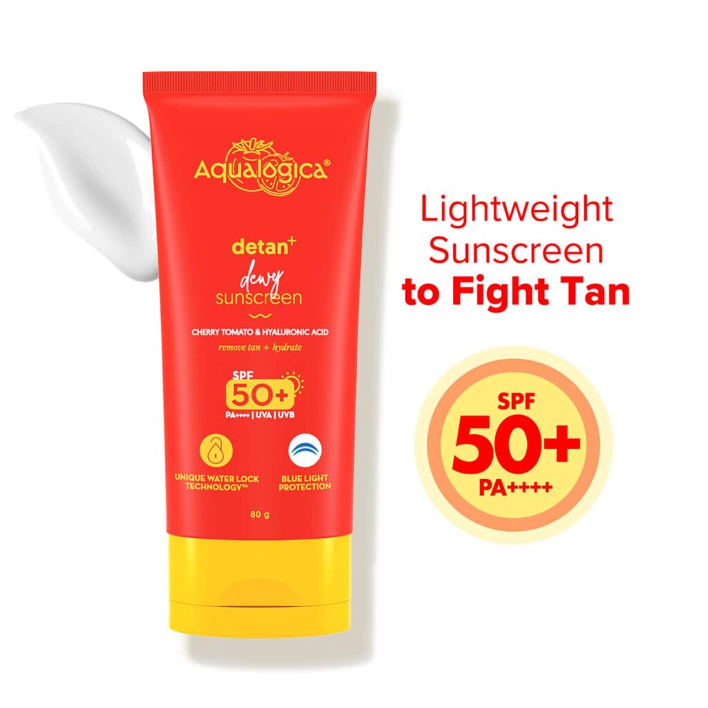 Aqualogica Detan+ Dewy Lightweight Sunscreen Gel SPF 50+ PA++++ for Normal & Dry Skin (80 g) - Aqualogica