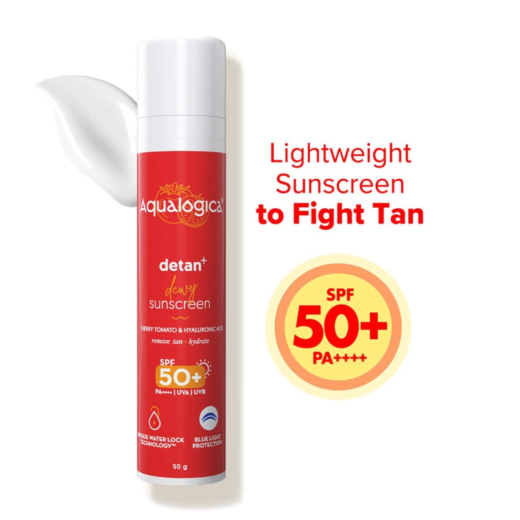 Aqualogica Detan+ Dewy Lightweight Sunscreen Gel SPF 50+ PA++++ for Normal & Dry Skin (50 g) - Aqualogica