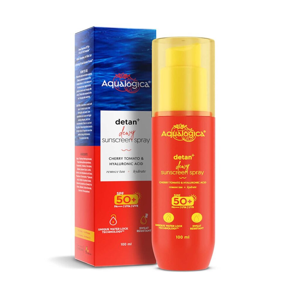 Aqualogica Detan+ Dewy Sunscreen Spray SPF 50+ PA++++ UVA/B Protection - (100 ml) - Aqualogica