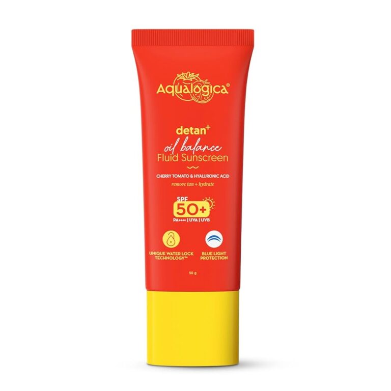 Aqualogica Detan+ Oil Balance Fluid Sunscreen for Oily Skin - 50 g | Ultra-Light Fluid Texture | SPF 50+ PA++++ UVA & UVB Protection | Reduces Tan | Oil Free | Balances Excess...
