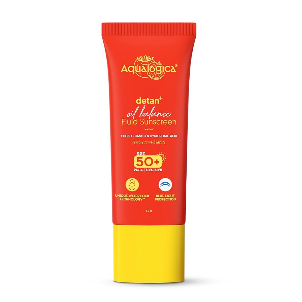 Aqualogica Detan+ Oil Balance Fluid Sunscreen for Oily Skin - 50 g | Ultra-Light Fluid Texture | SPF 50+ PA++++ UVA & UVB Protection | Reduces Tan | Oil Free | Balances Excess...
