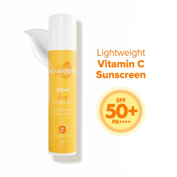 Aqualogica Glow+ Dewy Lightweight Sunscreen Gel SPF 50+ PA++++ with Papaya & Vitamin C (50 g) - Aqualogica