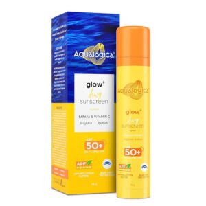 Aqualogica Glow+ Dewy Sunscreen Gel SPF 50+ PA++++ with Papaya & Vitamin C | Broad Spectrum SPF 50+ PA++++ | UVA/B & Blue Light Protection | Anti-Pollution Factor (APF)...