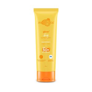 Aqualogica Glow+ Dewy Sunscreen Gel SPF 50 PA++++ with Papaya & Vitamin C | For Dry, Sensitive, Oily & Combination Skin | UVA/B & Blue Light Protection | Fragrance-Free | For...