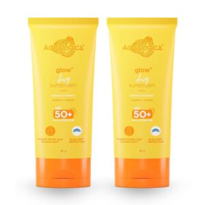 Aqualogica Glow+ Dewy Sunscreen SPF 50 PA++++ with Papaya & Vitamin C | For Oily, Combination & Dry Skin Type | UVA/B & Blue Light Protection | Fragrance-Free | For Men & Women...