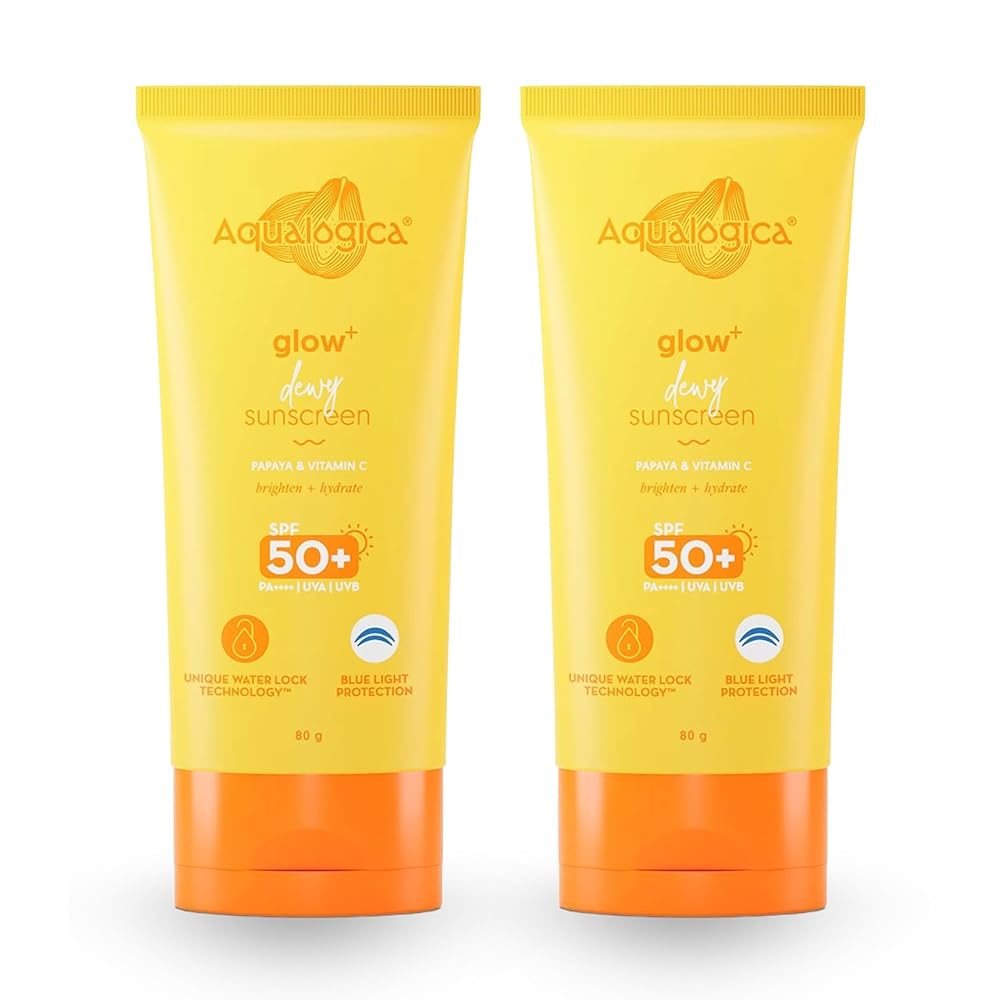 Aqualogica Glow+ Dewy Sunscreen SPF 50 PA++++ with Papaya & Vitamin C | For Oily, Combination & Dry Skin Type | UVA/B & Blue Light Protection | Fragrance-Free | For Men & Women...