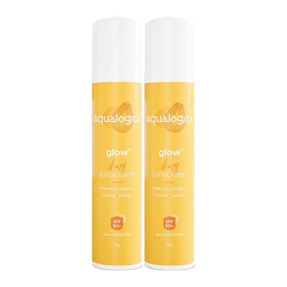 Aqualogica Glow+ Dewy Sunscreen SPF 50 PA++++ with Papaya & Vitamin C | For Oily, Combination & Dry Skin Type | UVA/B & Blue Light Protection | Fragrance-Free | For Men & Women...