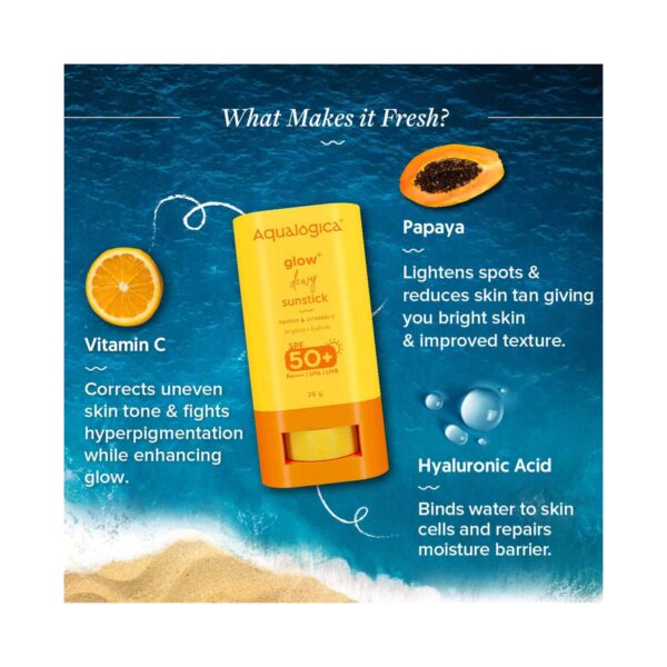 Aqualogica Glow+ Dewy Sunstick SPF 50 PA++++ With Papaya & Vitamin C (20g) - Aqualogica